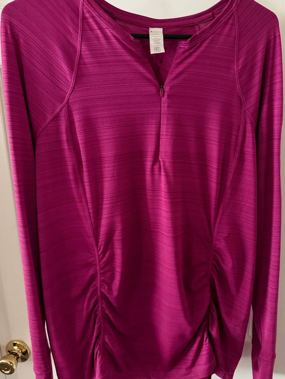 Athleta Magenta Ruched Long Sleeve Zip Top